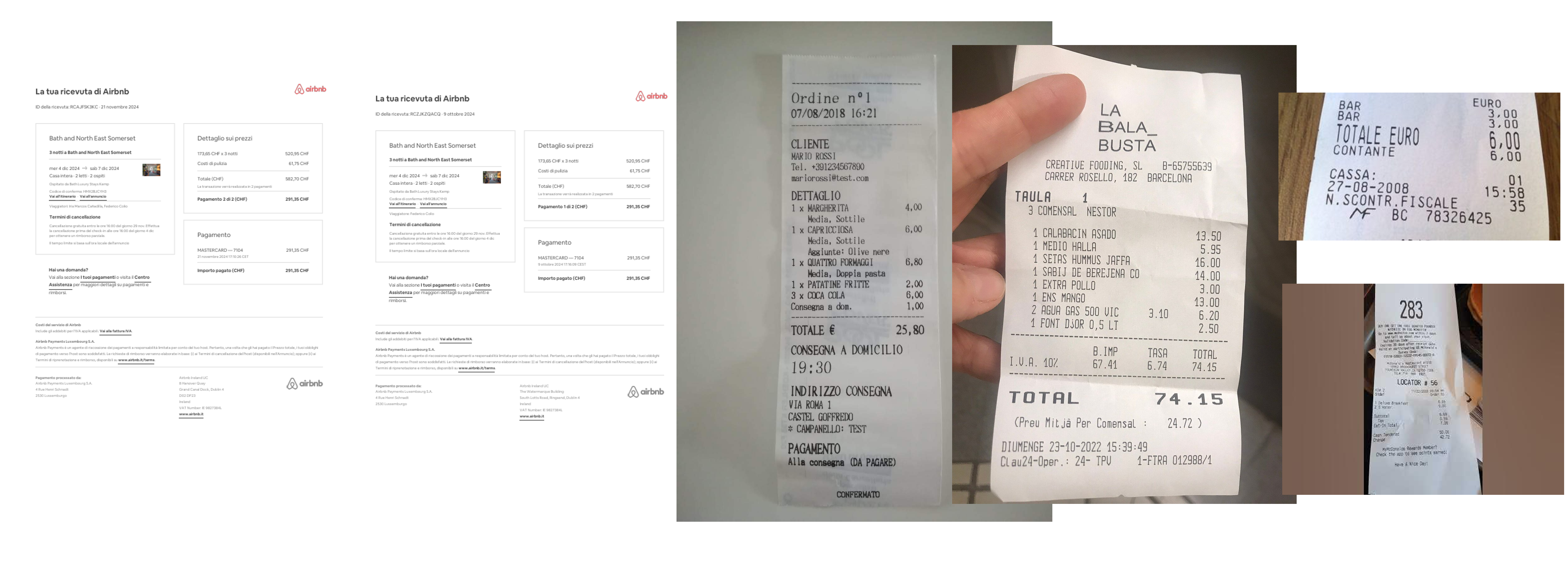 Vari scontrini e ricevute usate per un' attivita' rimborso spese.